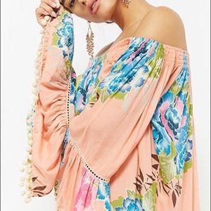 VICI coral floral off the shoulder dress